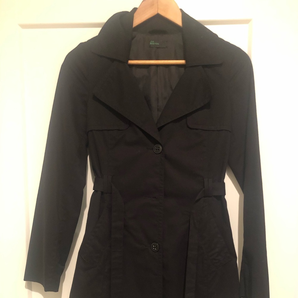 Like New Bennetton Black Trench style coat.